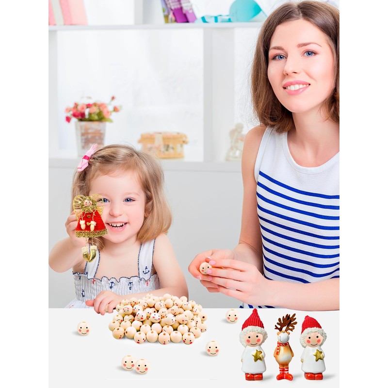 Furuising 80PCS Smile Wooden Beads, 20MM Natural Wooden Beads for