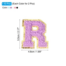 PATIKIL Chenille Letter Patches, 10 Pcs Iron on Letter Patch Letter Embroidered Patch Glitter Applique for Hat Jacket Clothing Bags DIY Decoration Backpack, Letter R