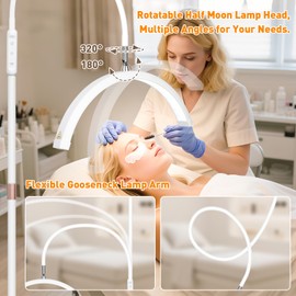 HITTI Lash Light for Eyelash Tech, Flexible Gooseneck LED Half Moon Floor Lamp for Esthetician & Artists,Tattoo, Extensions, Nail, Beauty, Craft, Adjustable Height, Dimmable Brightness and Color-White