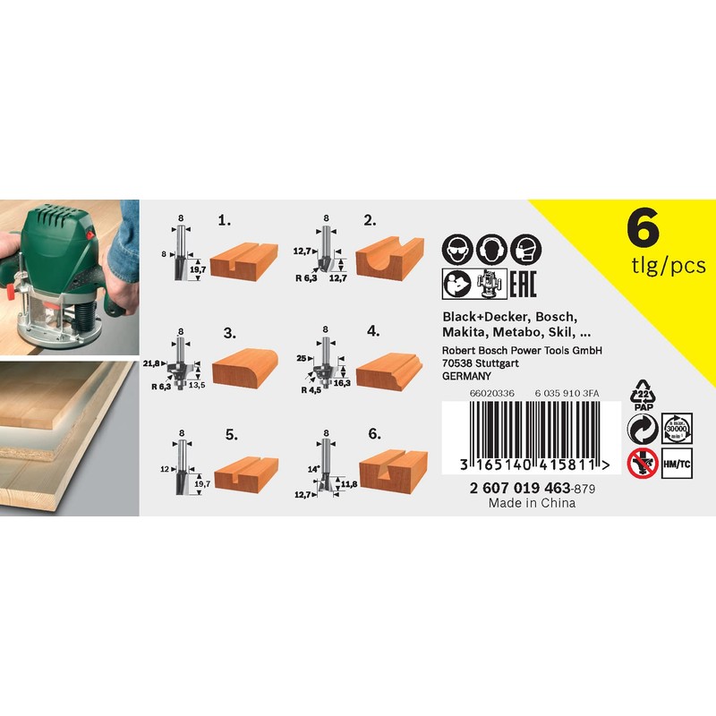 Bosch 6-Piece Tungsten Carbide Router Bit Set (for Wood, Shank