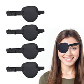 Zynewa Pack of 4 Adjustable Eye Patches, 3D Medical Eye Patches for Adults and Children, Pirate Eye Patch for Left or Right Eyes, Lazy Amblyopia and Cosplay (Black)