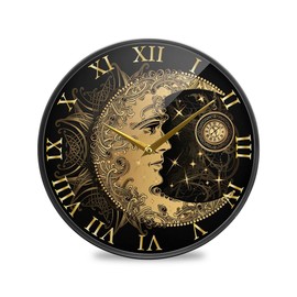ALAZA Boho Crescent Moon Sun Mandala Wall Clock Battery Operated Silent Non Ticking Clocks for Living Room Decor 12 Inch / 9.5 Inch