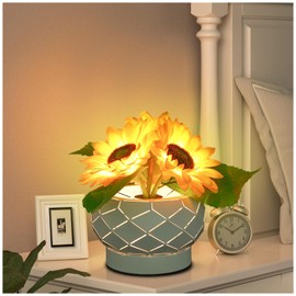 YWYWLED Flower Desk Small Lamp - LED Dimmable Bedside Lamp for Night Stands, Rechargeable Cordless Table Lamp for Bedroom Decor, College Dorm Room Essentials for Girls (Sunflower)