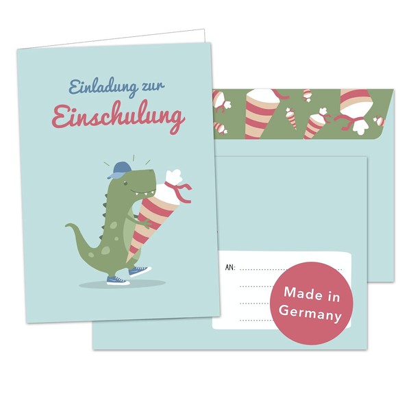 Decento® Dino Invitation with School Cone, 8 Folding Cards with