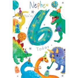 Nephew 6th Birthday Card Age 6 Dinosaurs 9" x 6" Lovely Verse