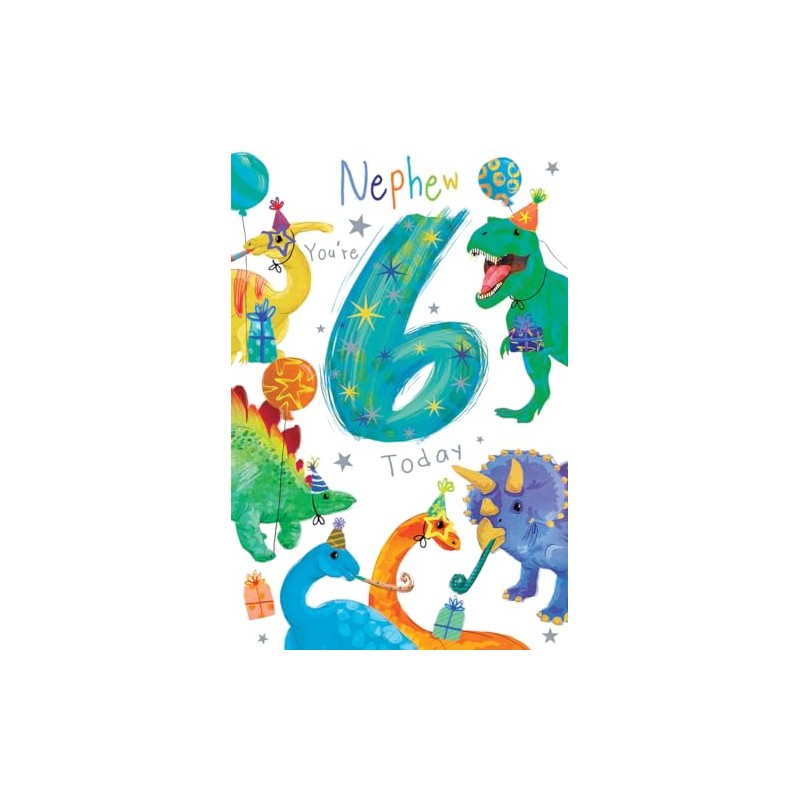 Nephew 6th Birthday Card Age 6 Dinosaurs 9" x 6"