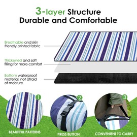 Oversize Picnic Blankets with Foldable,MEIRILE Waterproof Blanket Made of PEVA for Camping,Park, Beach,Grass,Outdoor(60"*80") (Blue-White, 60"X80")