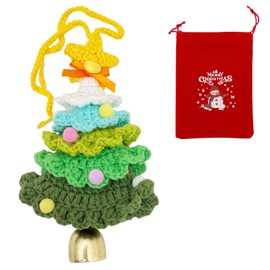 NazyJnn Hand Knitted Christmas Tree Ornament with Bell 1 Piece Colorful Mini Tree Crochet Hanging Decoration Car Door Bell Decoration Gift Ready Storage Bag Included