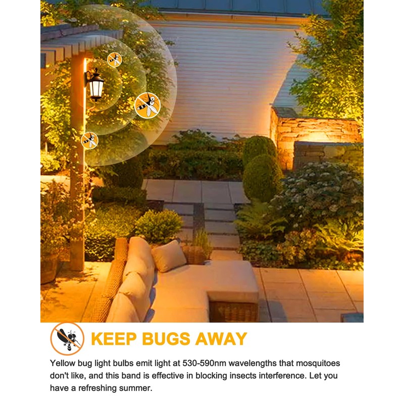 Dusk to Dawn LED Yellow Bug Light Bulb, 6W(40W Equivalent)
