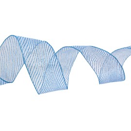 QIANF Blue Organza Sheer Ribbon with Glitter Stripes and Metallic Edge, 2.5 Inch x 10 Yards Organza Wired Ribbon Christmas Ribbon for Tree Decoration Gift Wrapping Wreaths Bows Making