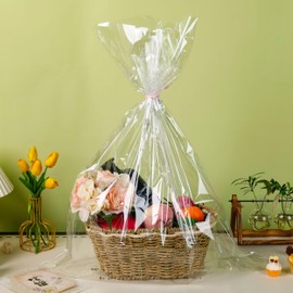 NPLUX 10 Pack Cellophane Gift Bags Large Treat Bags Clear Plastic Gift Bags Cellophane Wrap for Gift Baskets (24×30IN)