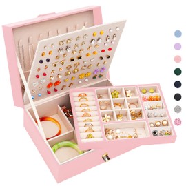 Earring Jewelry Box for Girls Earring Organizer Jewelry Box for Earrings Necklaces Rings Organizer Box Women Stud Earring Jewelry Organizer for Girls Earring Holder Organizer Box Earring Storage Pink