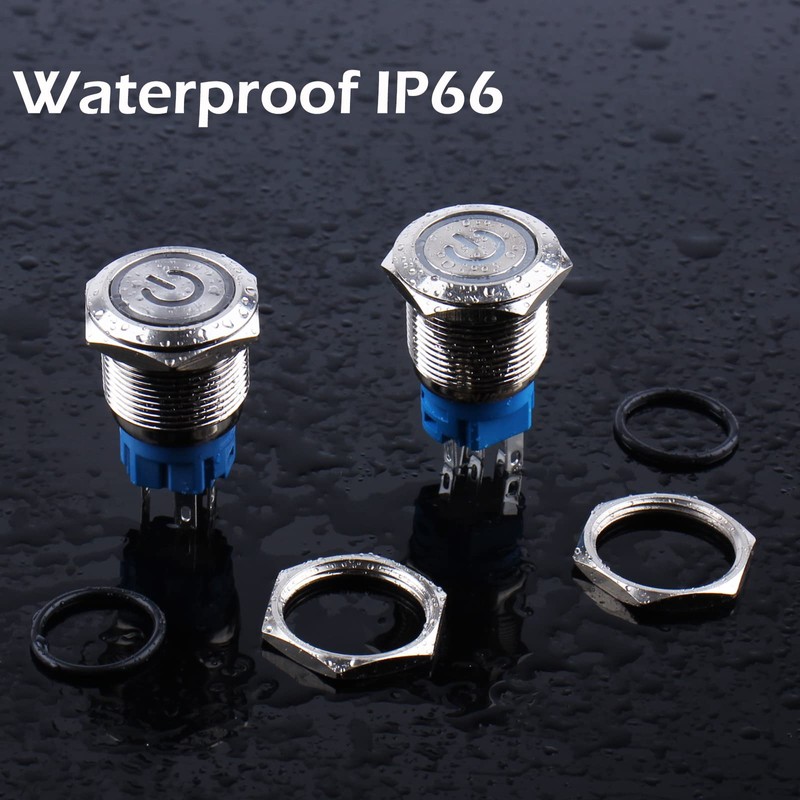 DMWD 5Pcs 19mm Metal Latching Push Button Switch Waterproof Anti-Vandal