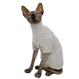 Sphynx Hairless Cats Shirt Cotton Cat Turtleneck Sweater Pullover Kitten T-Shirts with Sleeves Cat Pajamas Jumpsuit for Sphynx Cornish Rex, Devon Rex, Peterbald (XX-Large (Pack of 1), Light Grey)