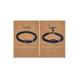 Frodete 2Pcs Zodiac Bracelet for Men Women,8mm Natural Black Onyx Stone Star Sign Constellation Horoscope Bracelet Gifts Aries (Scorpio)