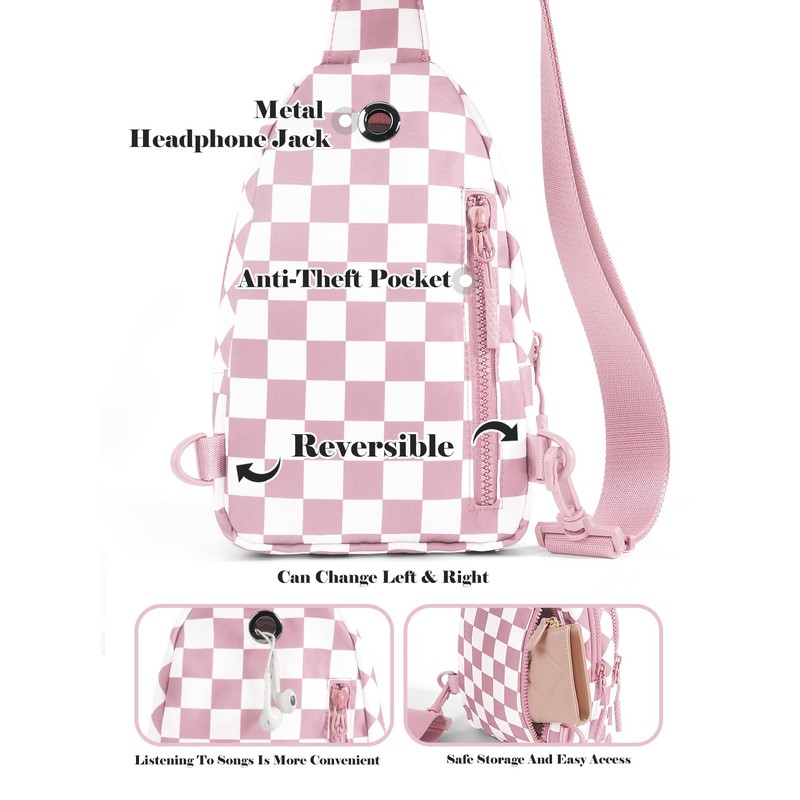 MEISEY Checkered Sling Bag for Women Small Backpack Crossbody Chest