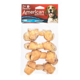 Pet Factory American Beefhide 4-5" Knotted Bones Dog Chew Treats - Chicken Flavor, 4 Count/1 Pack