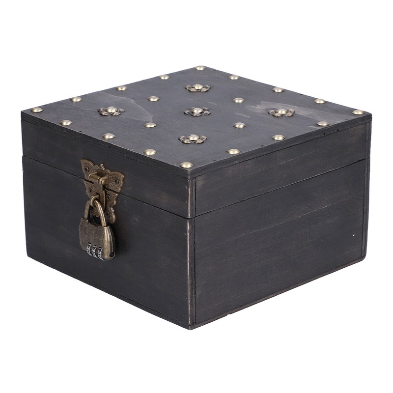 Treasure Props Storage Box with Password Lock Retro Wooden Storage