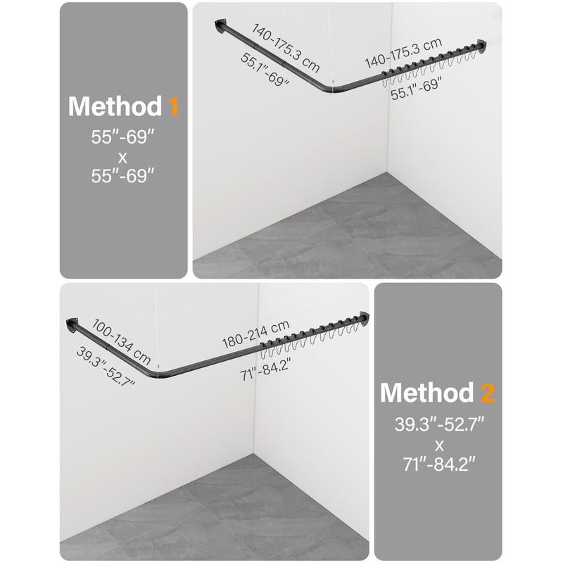 Yampos L Shaped Shower Curtain Rod with Unique Shield Base