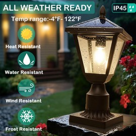 Jalarox Solar Post Lamp Lights, Metal and Glass Built Dusk to Dawn Solar Post Lights with Pier Mount Base, 3000K Outside Lights Outdoor Waterproof for Garden Yard Pole Pillar (Warm White)