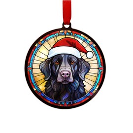 Image Industry Flat Coated Retriever in Santa Hat Suncatcher Decoration - Christmas Tree Bauble - Dog Lovers - Stocking Filler - Baubles