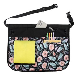 Waterproof Server Apron for Women with 7 Pockets,Quickly Put on and Take off Waitress Apron,Work Apron for Bartender Barista (Pink Flowers)