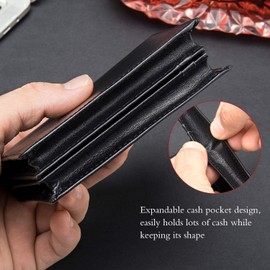 Mens Leather Bifold RFID Vertical Wallet Extra Large Capacity Card Holder with 16 Slots and ID Window Black
