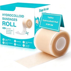 Yakiter 5CM*3M Cinta Hydrocolloid Roll,Vendajes de Parches Hidrocoloides con Autoadhesivo,Ultra Absorbente,Flexible y Impermeable,Parches Hidrocoloides Recortable que Favorecen una Rápida Cicatrización