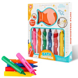 AWAMRWA Bath Pens - 6 Bath Pens for Children Bath and 1 Sponge Washable Paint Pens for Ceramic Surfaces Bath Fun Bath Colour Bath Toy from 3 Years