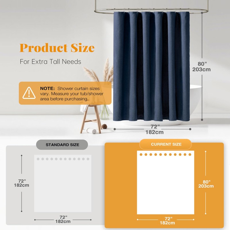 BTTN Long Fabric Shower Curtain - 72x80 Inch Linen Textured