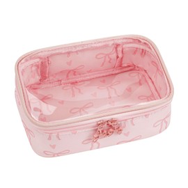 Lestikave Pink Bow Clear Makeup Bag for Women Girls,Small Transparent Nylon Cosmetic Bag for Purse Organizer Fit Carry-on Travel Essentials(05Pinkbow Pink)