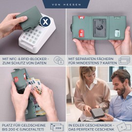 VON HEESEN Credit Card Holder Credit Card Holder, Turquoise (Silver Pine), XL coin compartment