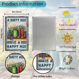 KIYOYO A Dirty Hoe Is A Happy Hoe Rustic Metal Sign Plaques Funny Garden Signs Decorative Farmhouse Yard Poster Outside Gardening Fence for Home Patio Lawn Wall Decor 12x8 Inch
