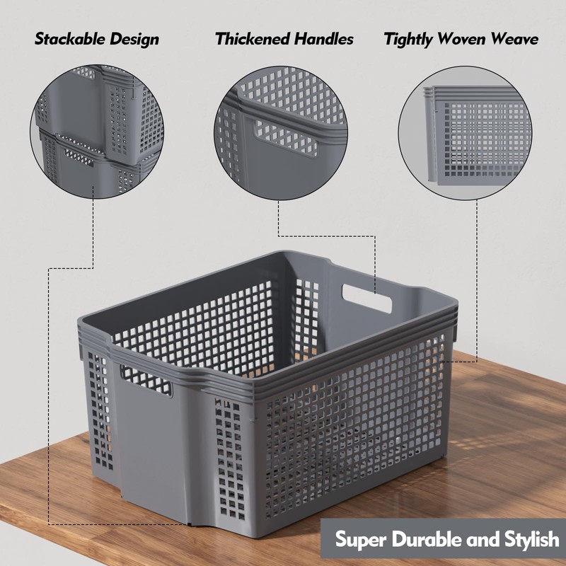 Afromy 12-Pack Large Stacking Basket, Plastic Storage Organizer Bins