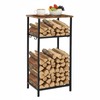 Fiwochic 2-Tier Winter Firewood Rack with Tabletop 4 Hooks Indoor