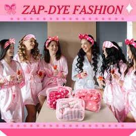 Wavwavw 48 Pcs Spa Party Favors Sleepover Party Supplies for Women Slumber Supplies Eye Mask Makeup Headband Hair Scrunchies Toiletry Bag Towels Greeting Cards Wristband(Pink,Dots and Stripes)