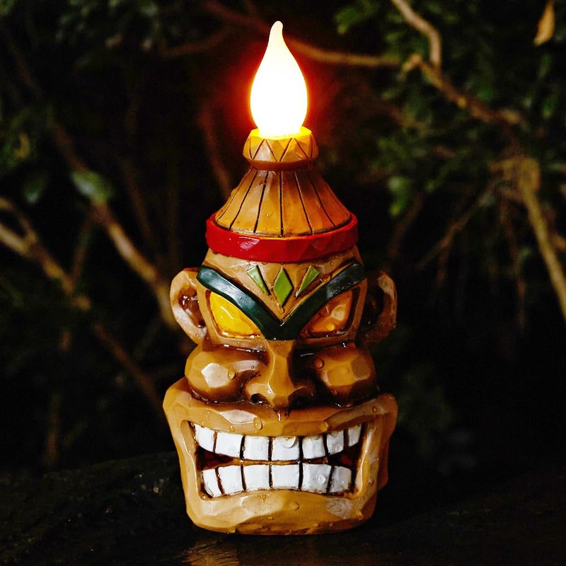 Tiki Head - Estatua de luz solar para exteriores, luces