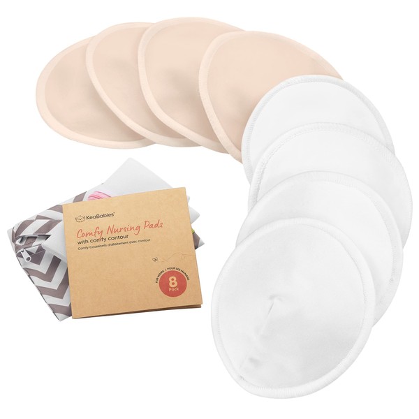 Organic Nursing Pads - 8 Washable Viscose Derived from Bamboo Breastfeeding Pads, Wash Bag, Reusable Breast Pads for Breastfeeding, Nipple Pads for Breastfeeding Essentials(Bare Beige, M 3.9")
