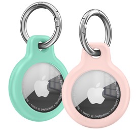 Vancle 2 Pack Holder for AirTag, Full Body Protective Case Anti-Scratch Airtag Keychain Accessories for Wallet, Dog Collar, Luggage, Key Finder Tracker (PinkSand/Mint Green)