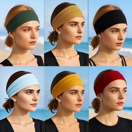 6PCS Headbands for Women Non Slip - Fashion Elastic Sports Hair Bands for Women’s Hair - Soft Cotton Cloth Stretchy Headbands for Girls for Yoga Workout Exercise Running Sports (6colors-2)