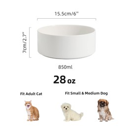 Havniva Non-Slip Ceramics Dog Bowl, 6in, White, 28oz