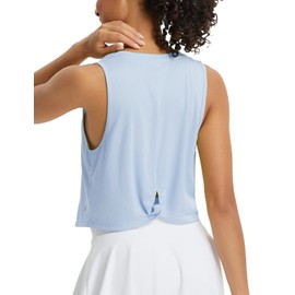 baleaf Workout Tops for Women Cropped Back Knotted Sleeveless Tank Tops Quick Dry Athletic Gym Yoga Running Shirts Loose Fit UPF50+ Light Blue L
