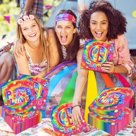 Hippie Party Decorations,Tie Dye Napkins 60s 70s Theme Party Groovy Napkins 40Pcs Peace Hippie Napkins for 60's Hippie Theme Party,Tie Dye Party Decorations
