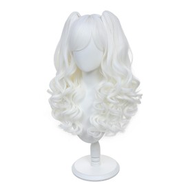 Long Curly White Lolita Wig 2 Ponytails Clip on Cosplay Wig for Women Anime Party Halloween Costume (White)