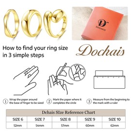 Dochais Women's Gold Ring, 14 Carat Gold-Plated Rings Set, Chunky Rings, Gold Adjustable Rings, Finger Ring, Simple Band Ring, Stackable Open Golden Rings for Women and Girls, Size 52-60, Brass, Cubic