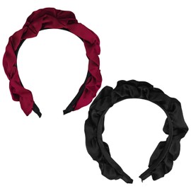 Pack of 2 Pleated Headbands, Headbands for Women, Satin Headbands, Retro Headbands, Simple Versatile Headbands (Black, Red)