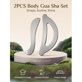 Rena Chris Muscle Scraper Tool Set - Stainless Steel Gua Sha for Physical Therapy & Deep Tissue Massage, Body Gua Sha Tools with Travel Pouch(2-Piece Kit)