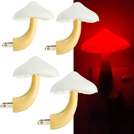 AUSAYE 4 Pack Plug in Night Light, Mushroom Light LED Nightlights for Kids, Adults, Bedroom, Bathroom,Hallway, Stairs, Kitchen Red