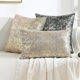 JELLYMON Sparkling Decorative Pillow Covers Set of 2,Gold Glitter Throw Pillows Cover 16x16in Inch for Living Room Bed Sofa Couch, Morden Home Luxury Decor(16x16in,Gold LGrey)