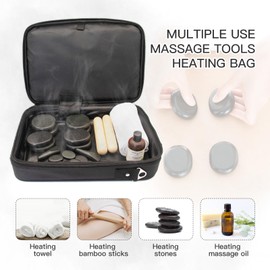 Goodtar Portable Massage Stone Warmer Set, 20 Pcs Basalt Hot Stones with Heater Kit, Electric Hot Stones Warmer Massager for Professional/Home Spa, Digital Controller Heating Travel Bag (Black)